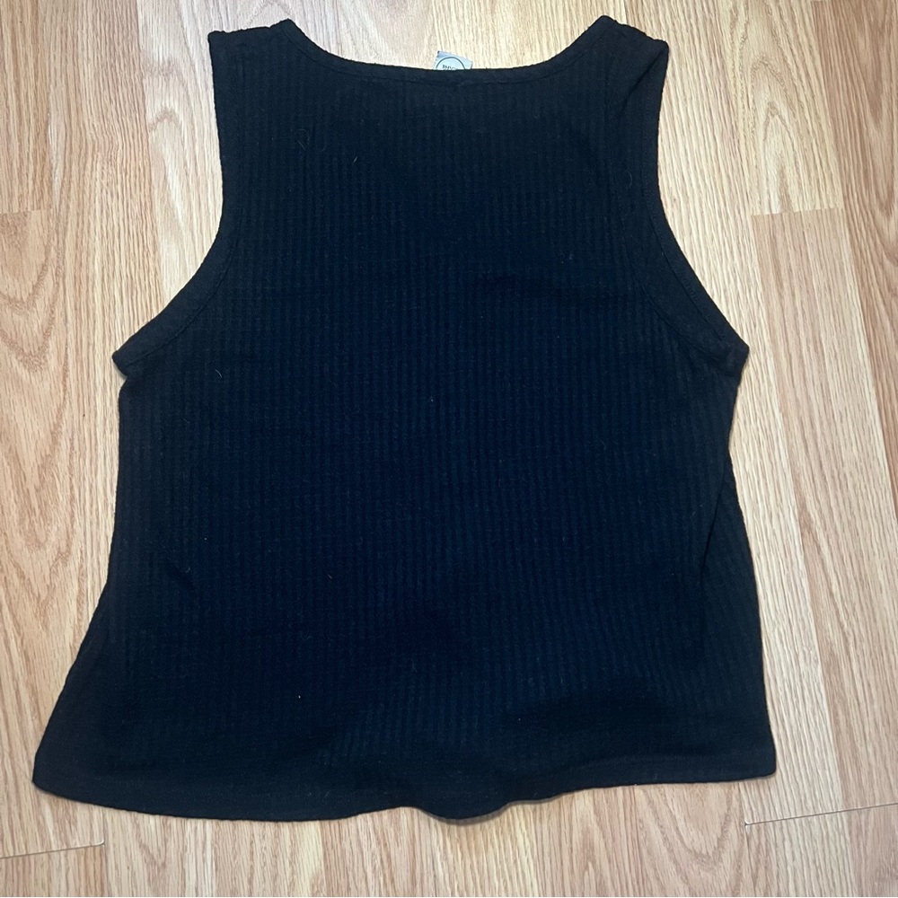 Paper Crane Waffle Knit Tank Top Womens Size Small Sleeveless Black Button Shirt - Picture 5 of 5